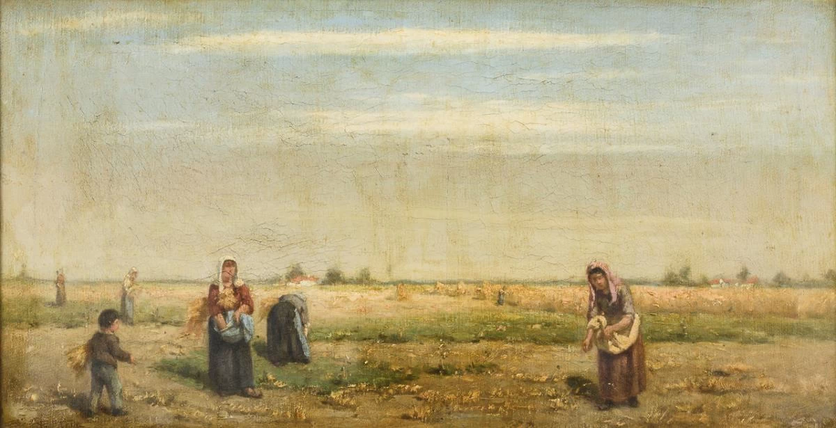 Paesaggio, raccolto con contadini
